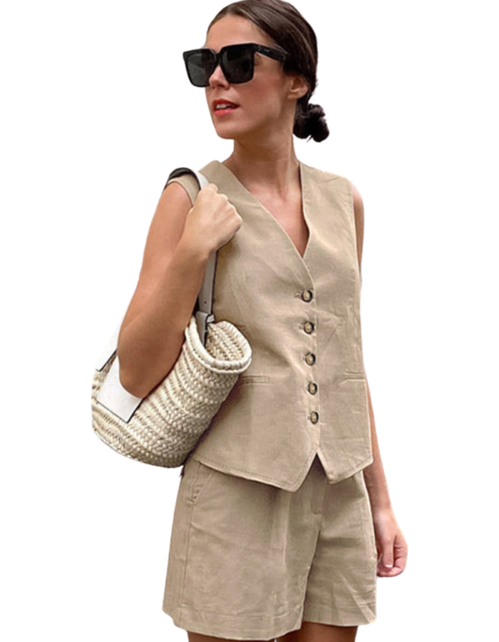 SHOPIQAT New V-Neck Sleeveless Vest Shorts Suit - Premium from shopiqat - Just $11.200! Shop now at shopiqat